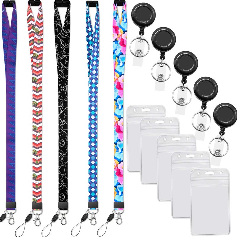 YOUOWO 5 Pack Cruise Lanyards with Vertical ID Badges Holder with Retractable Badge Reel Clip for Ship Card Keys ID Holder Office Neck Breakaway Lanyard - Image 2